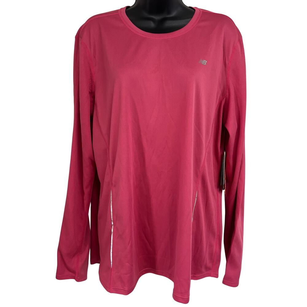 New Balance Plus Size 2X Athletic Top Long Sleeve Semi Fitted Pink UPF 20 New